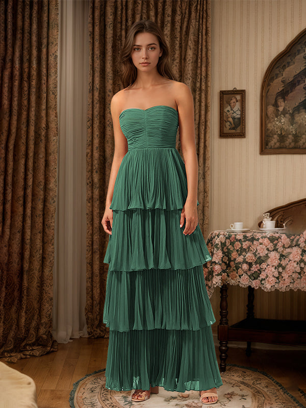 Burgundy A-Line Sweetheart Floor-Length Tiered Chiffon Bridesmaid Dress - View 9 | FashionDia