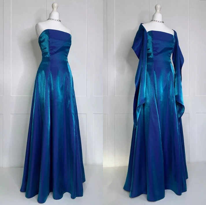 Vintage Strapless A Line Navy Blue Long Prom Dress,Evening Dress