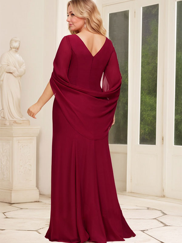 Trumpet/Mermaid Boat Neck Floor-Length Chiffon Mother of the Bride Dress With Pleated - View 9 | FashionDia