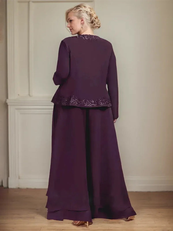 Separates Jumpsuit/Pantsuit Square Ankle-Length Lace Chiffon Mother of the Bride Dress With Sequins - View 9 | FashionDia
