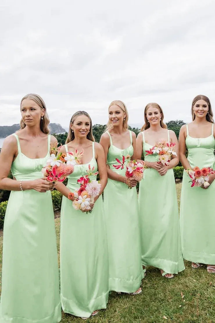 Sheath Spaghetti Straps Cutout Long Bridesmaid Dresses - View 9 | FashionDia