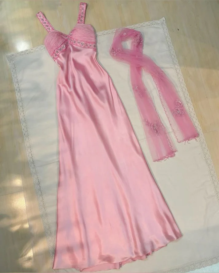 Chic Pink A Line Satin Prom Dress,Formal Party Evening Dress