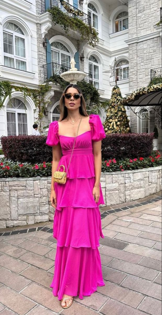 Charming Fuchsia Tiered Long Prom Dress,Evening Dress - FashionDia