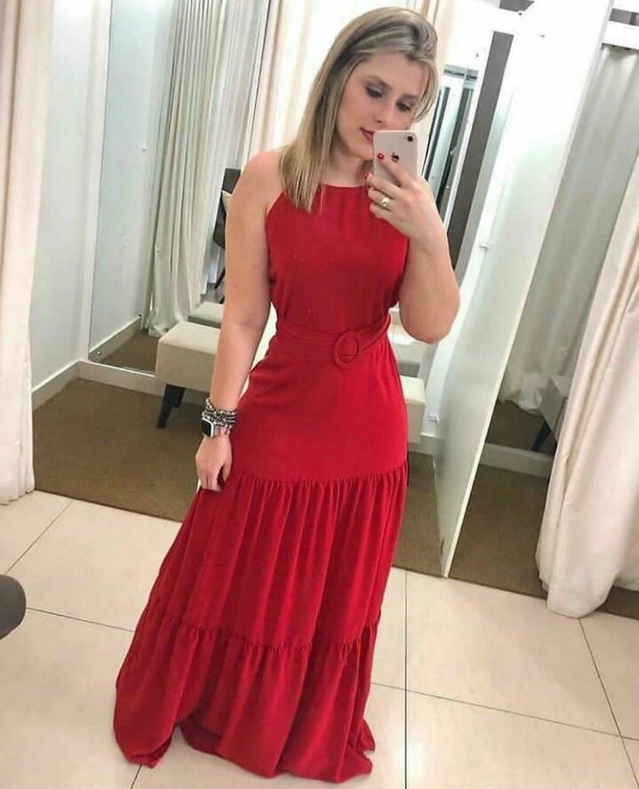 Modest Red Sleeveless Long Prom Dress,Red Formal Gown