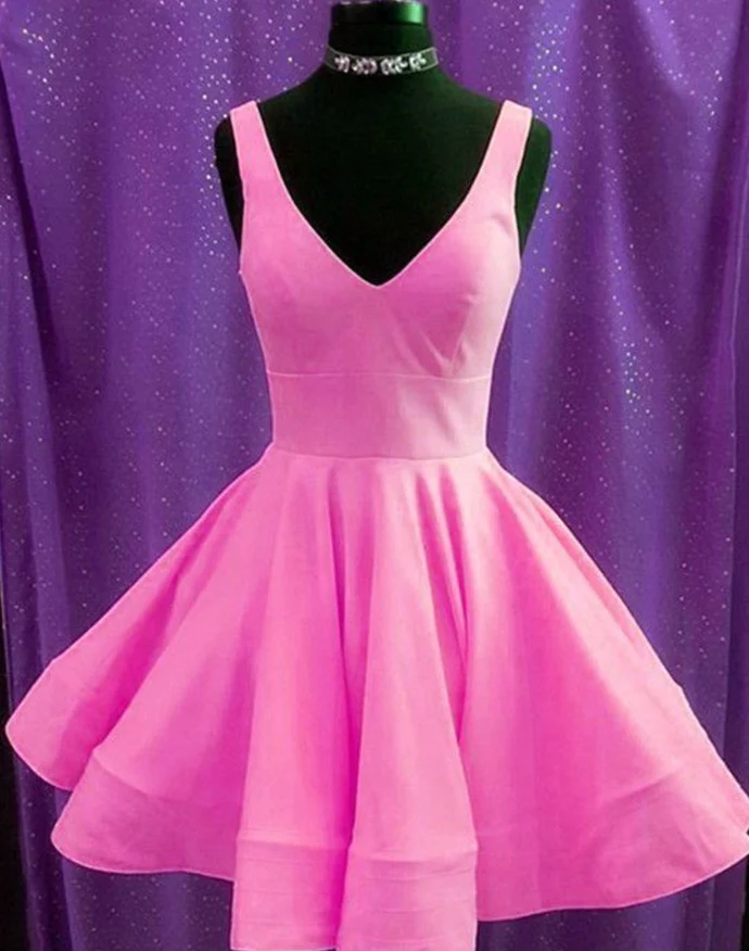 Cute V-Neck Ruffles Homecoming Dresses Short Mini Prom Dresses - FashionDia