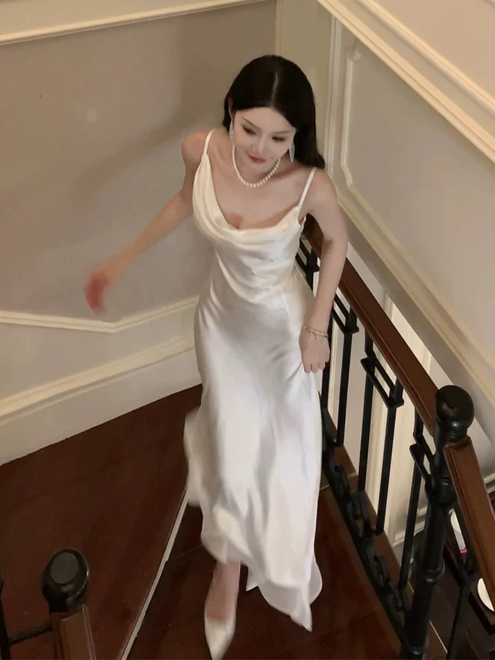White Satin Ruffle Prom Dress Fairy A Line Wedding Dress