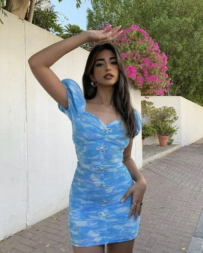 Blue Tie-dye Bodycon Dress Chic Homecoming Dress (ZD11980)