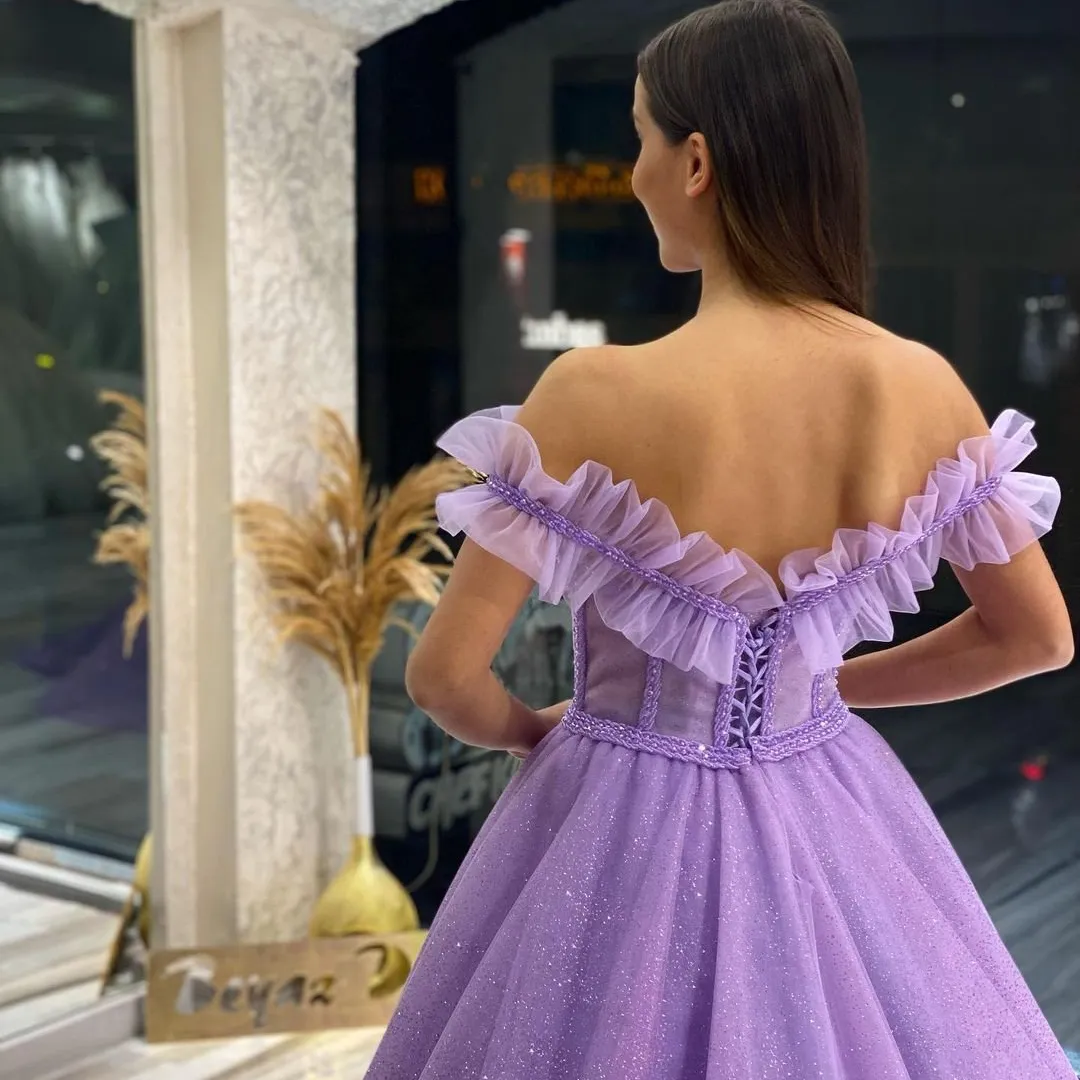 Off-the-Shoulder Tulle Bridal Gown A-Line Princess Prom Wedding Evening Dress - View 3 | FashionDia
