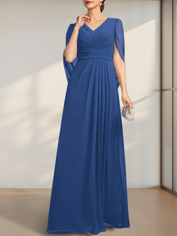 A-line V-Neck Floor-Length Chiffon Mother of the Bride Dress With Pleated - View 9 | FashionDia