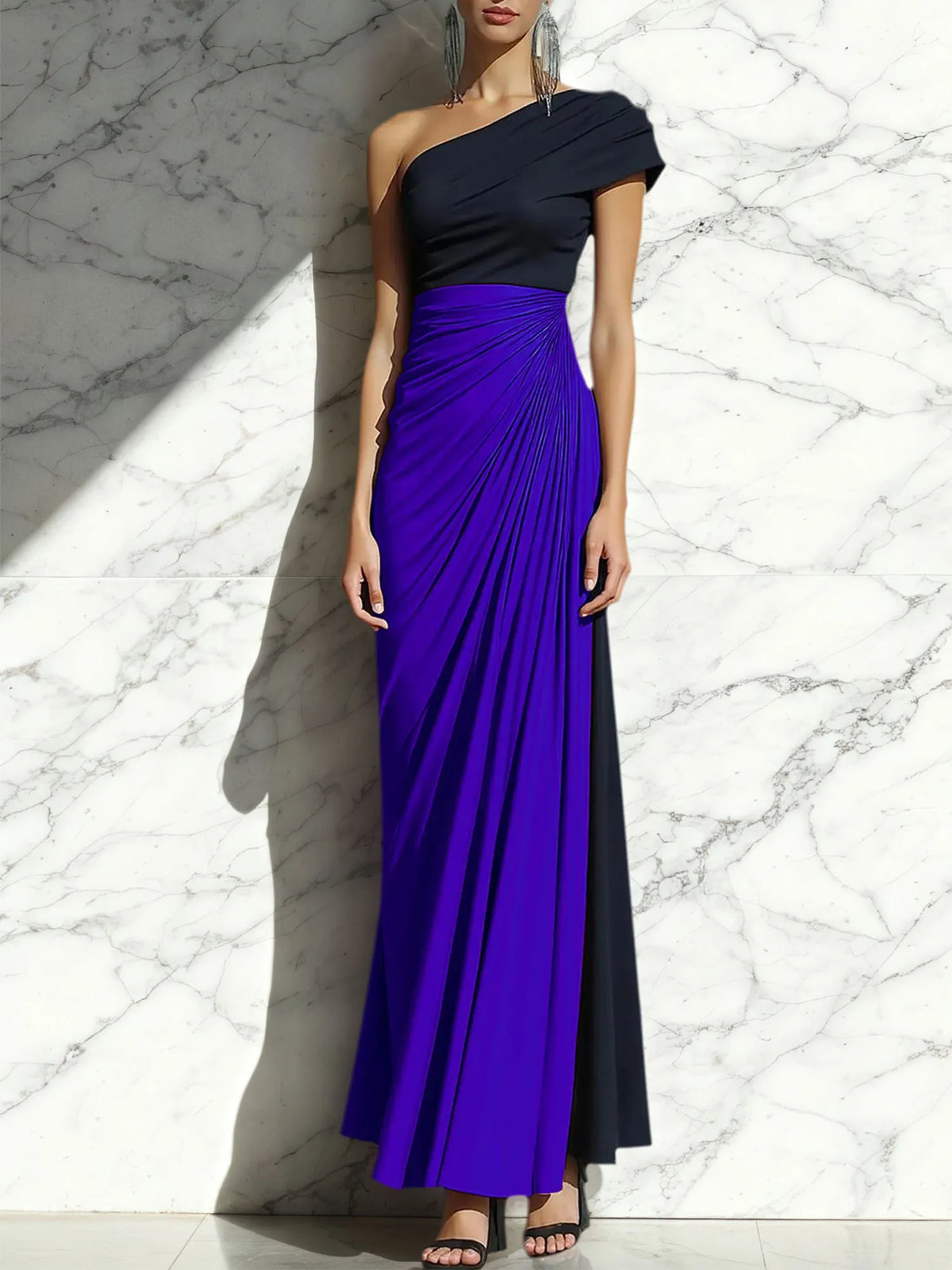 Sheath One-Shoulder Ruched Maxi Formal Dress - View 9 | FashionDia
