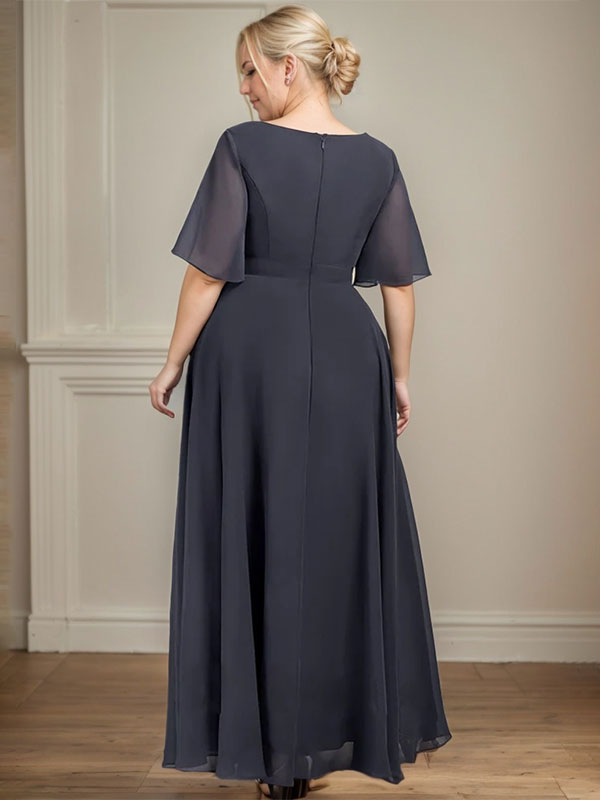 A-line V-Neck Ankle-Length Chiffon Mother of the Bride Dress With Pleated Beading Sequins - View 9 | FashionDia
