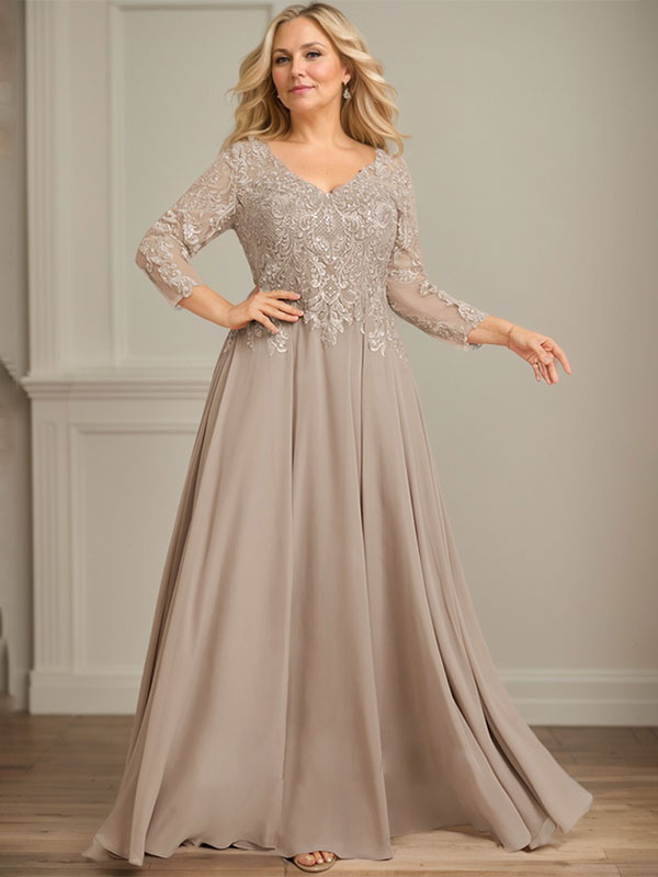 A-line V-Neck Floor-Length Lace Chiffon Mother of the Bride Dress With Sequins - View 11 | FashionDia