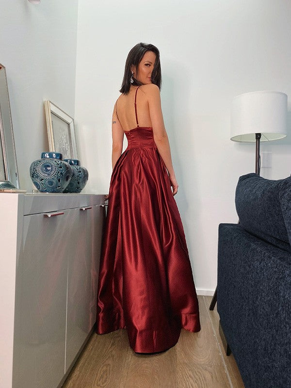 Split Front A-line Spaghetti Straps Burgundy Prom Dress - View 2 | VelvetHem