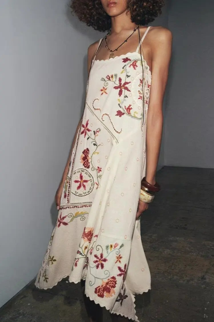 Floral Embroidered Asymmetric Dress with Relaxed Fit and Smart Casual Fashion