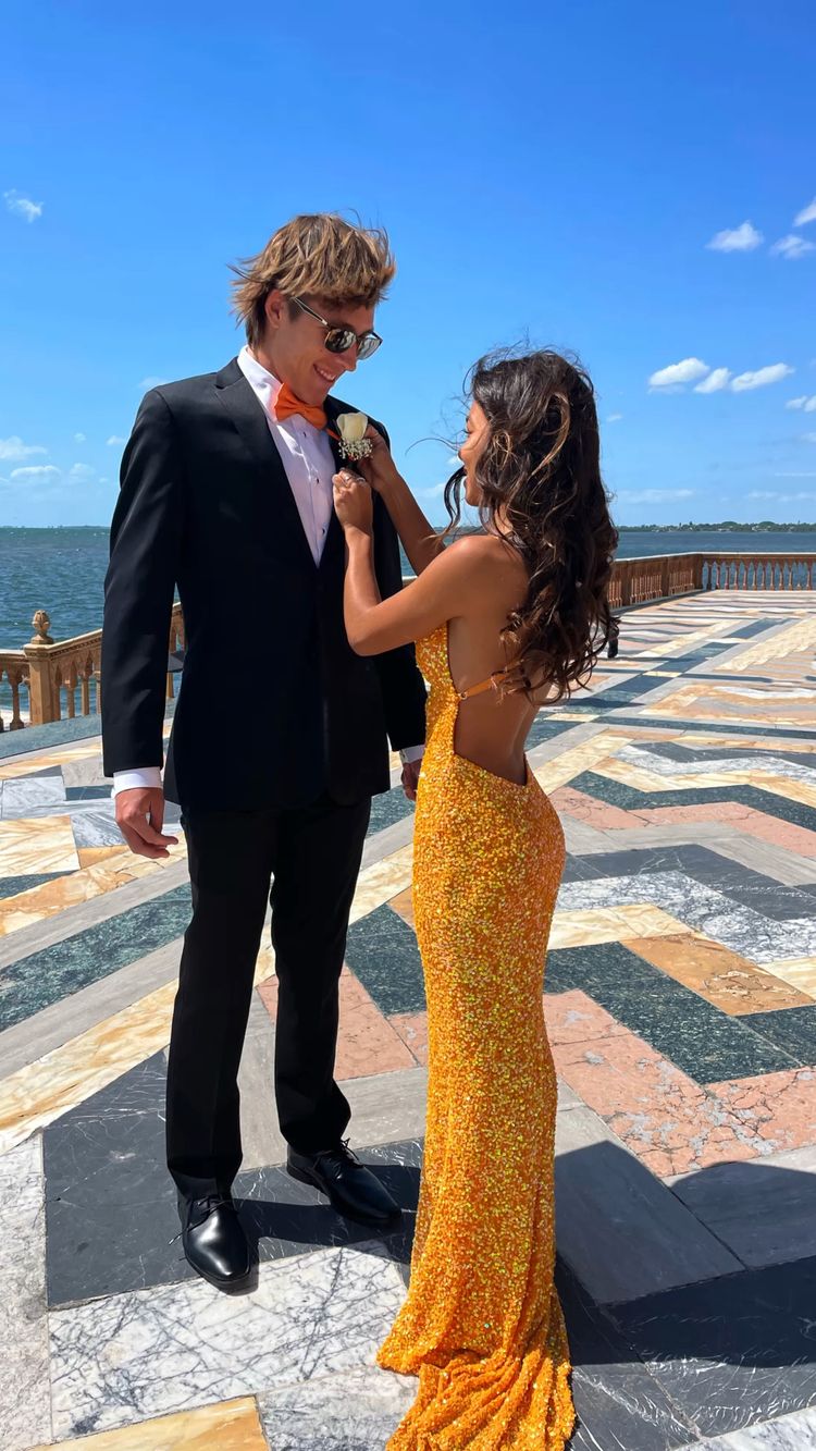 Orange Sequins Mermaid Prom Dress Elegant Prom Dress - FashionDia
