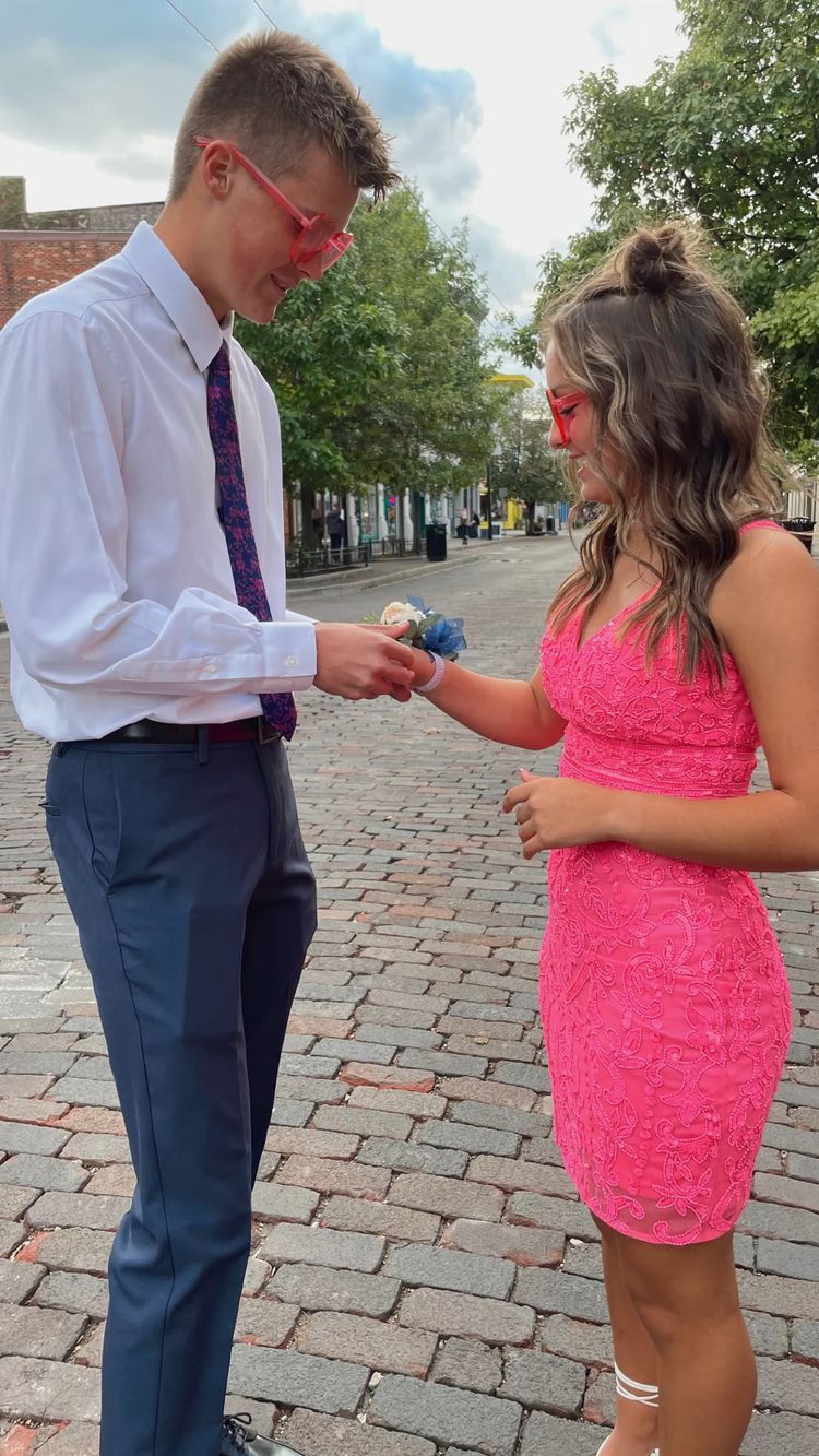 V-Neck Pink Cute Homecoming Dress Special Occasion Date Dress Lace Homecoming Dress - FashionDia