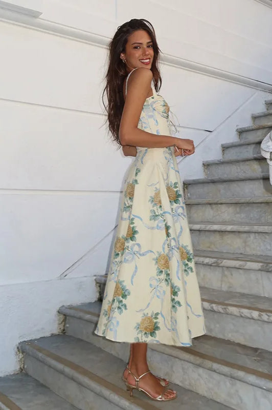 Spaghetti Strap Print Pleated Floral Dress - View 10 | FashionDia
