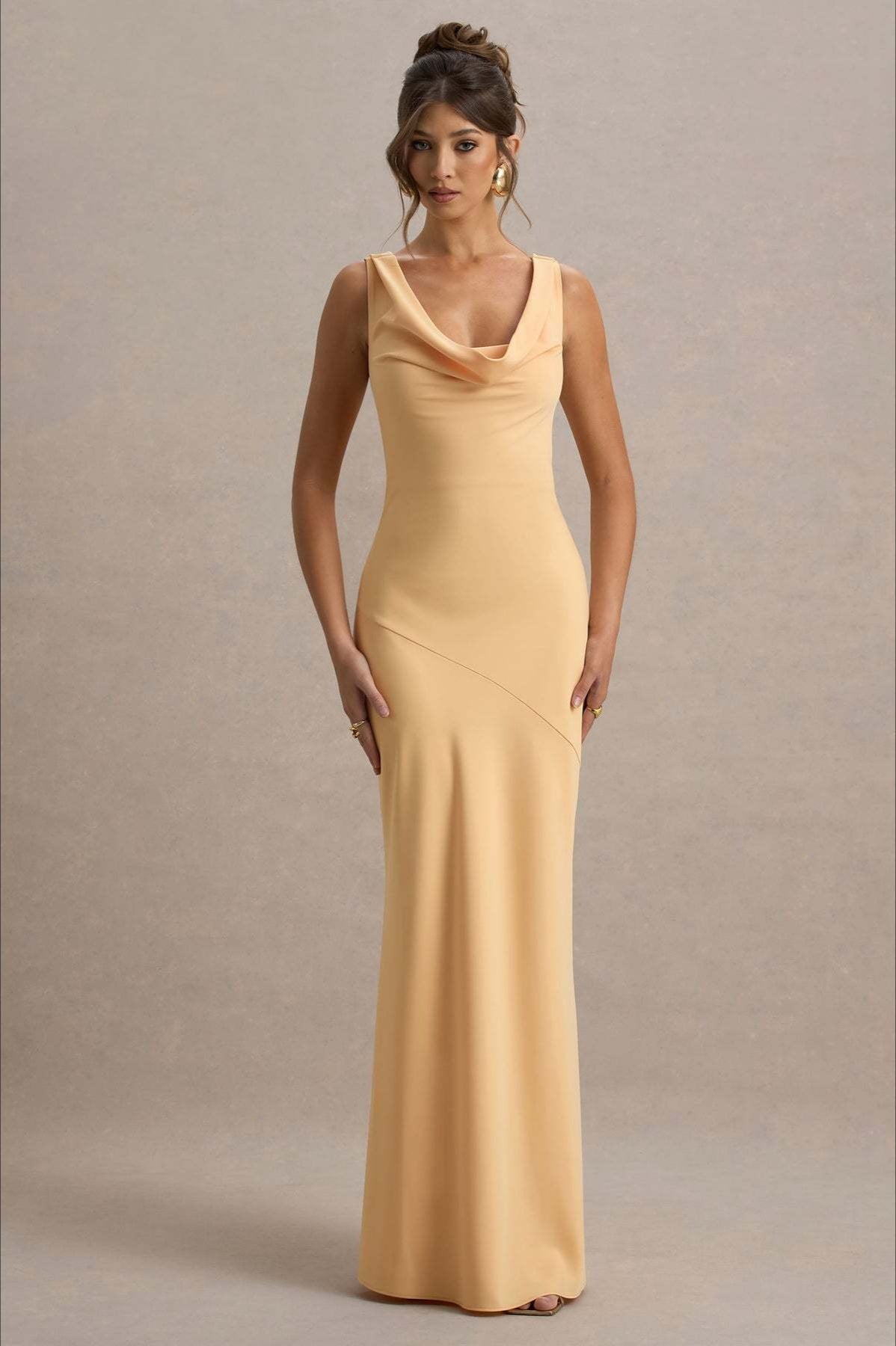 Satin Cowl Neck Dress with Tailored Everyday Styling Boutique Fashion Style