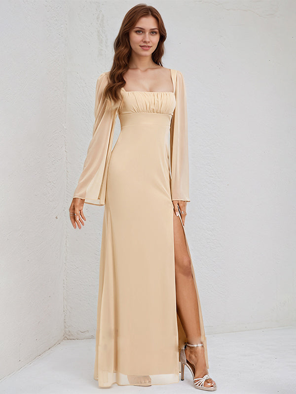 A Line Square Floor Length Chiffon Bridesmaid Dress