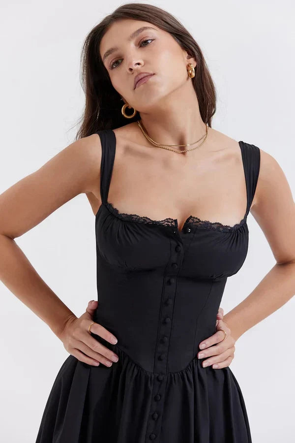 Marcia Chic Black Midi Sundress Designer Dress Edit