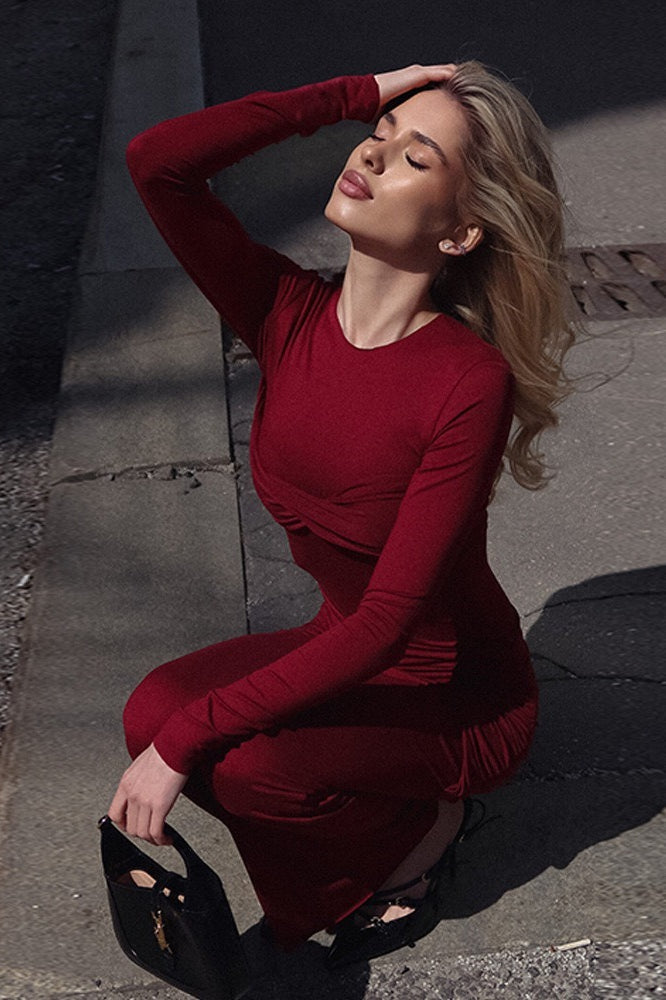 Elegant Ruched Maxi Work Dress - View 11 | VelvetHem