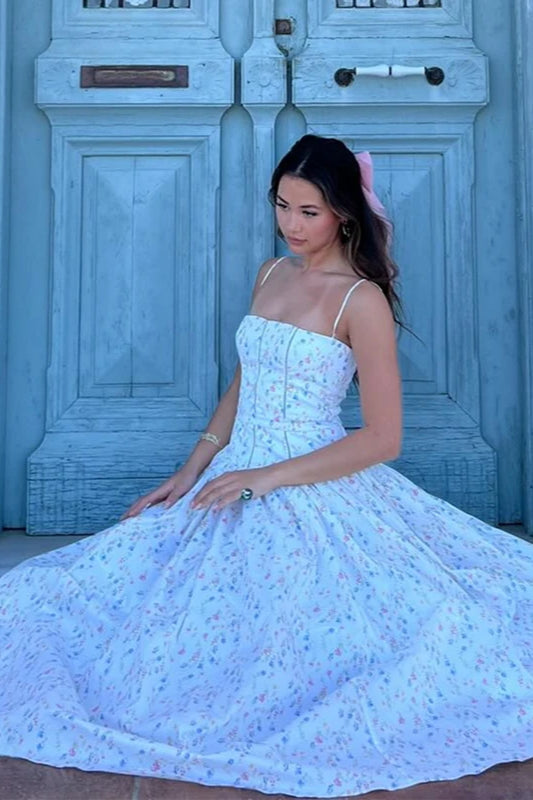 Pleated Spaghetti Strap Floral Dress - View 5 | FashionDia
