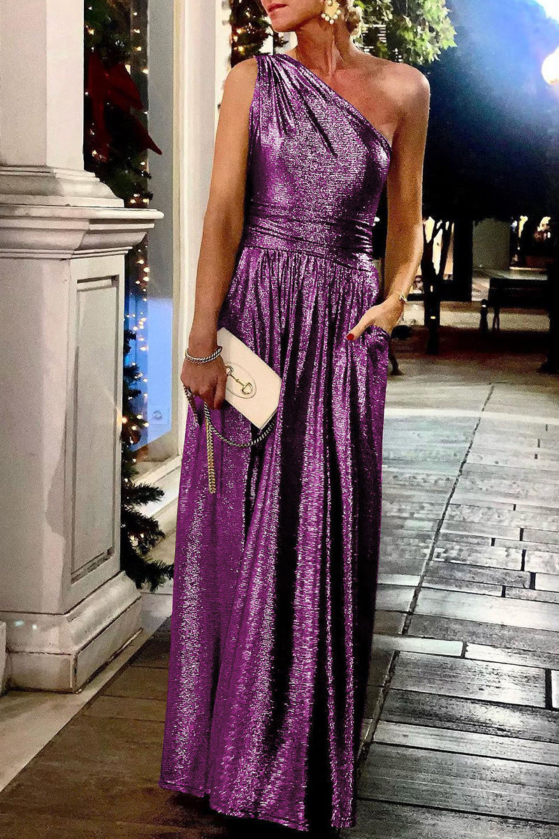 Sexy Elegant Solid Bronzing Sequined Oblique Collar Evening Dress Dresses(4 Colors) - View 2 | VelvetHem
