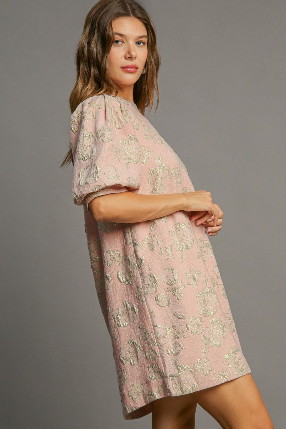 Freya Elevated Floral Jacquard Mini Dress with Puff Sleeves Boutique Collection
