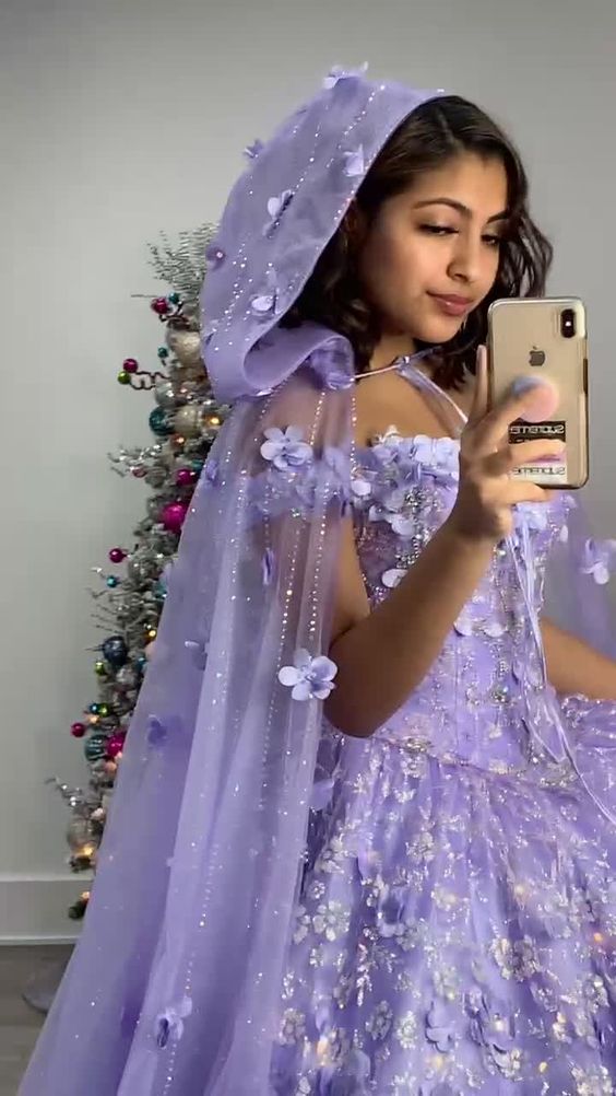 Floral Quinceanera Dresses With Warp Off-the-Shoulder Puffy Skirt Lace Embroidery Princess Sweety 16s Girls, Ball Gown - View 4 | FashionDia