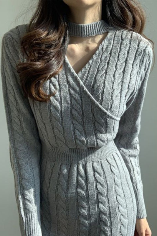 Ribbed Reversible Crewneck Split Hem Sweater Dress - View 2 | VelvetHem