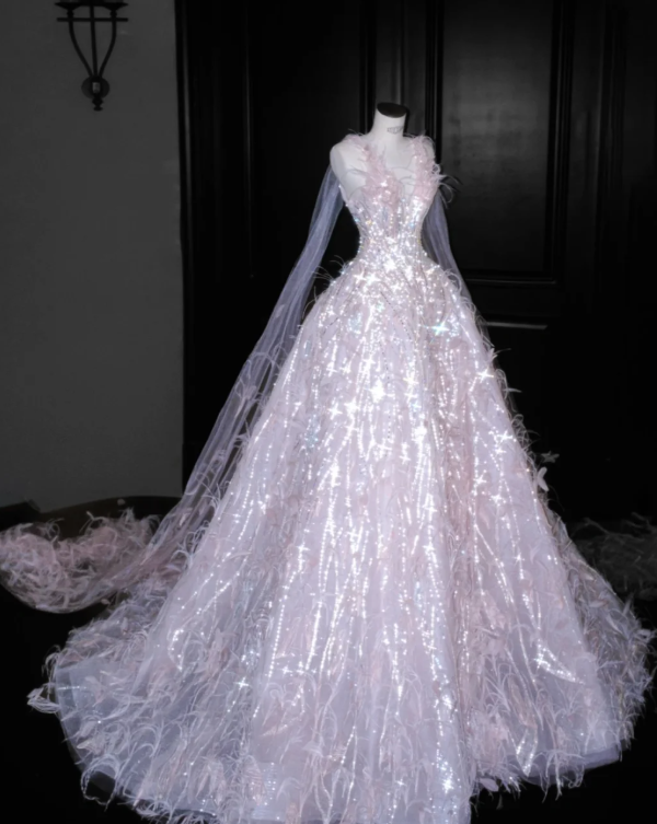 Pink Feather Prom Party Dress Sweet 16 Birthday Gowns