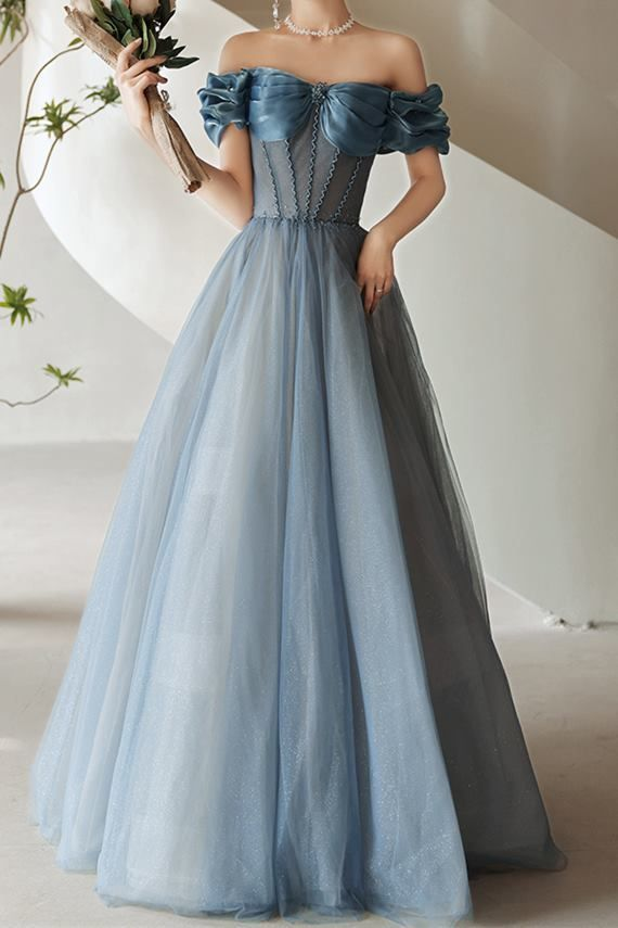 Lovely Pink Off-the-Shoulder Tulle Beading Prom Dress A-Line Party Evening Dress - View 6 | FashionDia