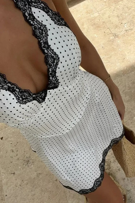 Polka Dot Halter A-Line Mini Dress - View 5 | FashionDia