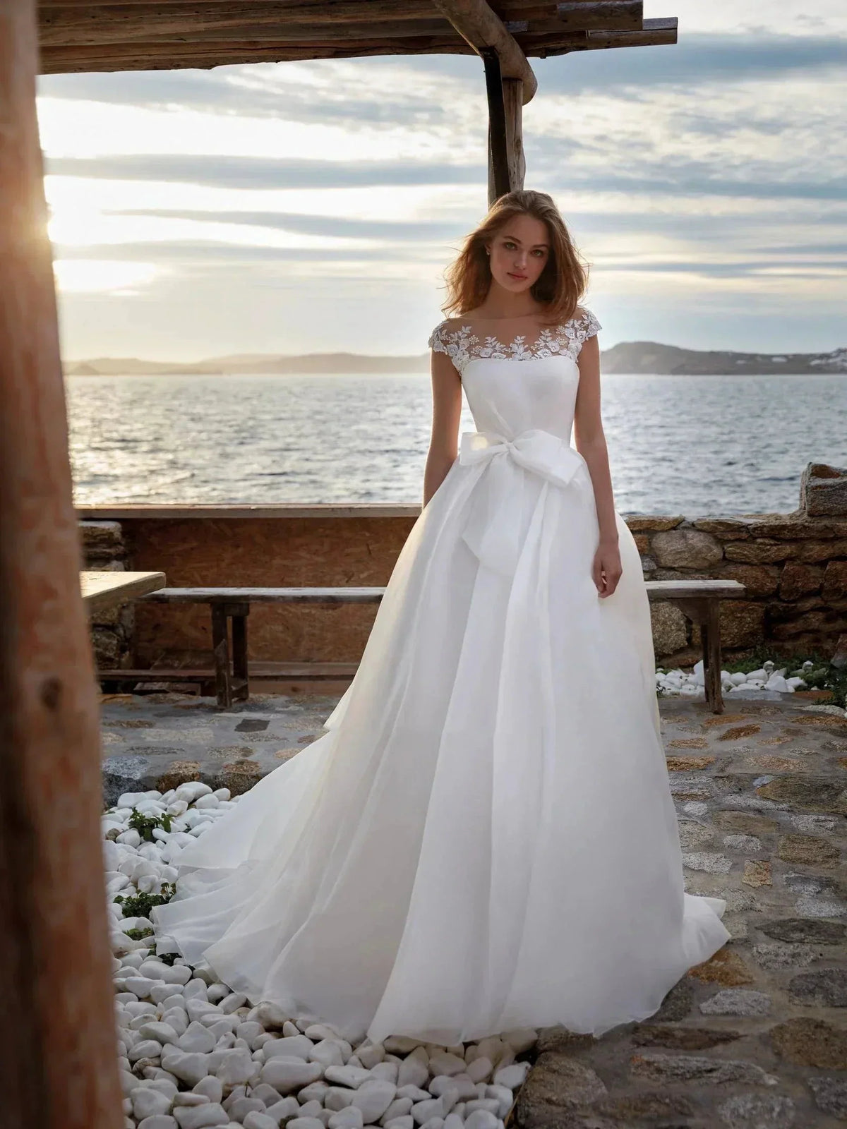 A-Line Gorgeous Round Neck Wedding Dresses Women's Sexy Sleeveless Formal Beach Party Bridal Gowns Plus Size Vestido De Casament (ZD14194)