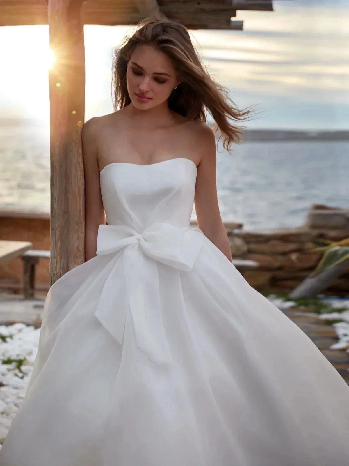 A-Line Gorgeous Round Neck Wedding Dresses Women's Sexy Sleeveless Formal Beach Party Bridal Gowns Plus Size Vestido De Casament (ZD14194)