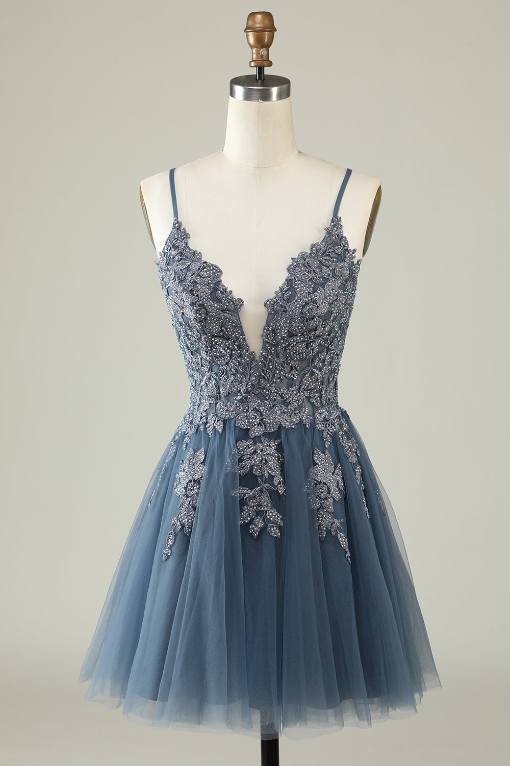 A Line Homecoming Dresses Spaghetti Straps Short Cocktail Dresses with Appliques
