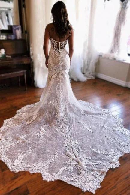 A-Line Sweetheart Floor-Length Split Front Tulle Wedding Dresses with Lace (ZD15728) - View 4 | VelvetHem