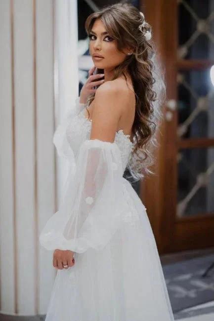 A-Line Tulle Strapless Mermaid Floor-Length Wedding Dresses with Lace (ZD15735) - View 3 | VelvetHem