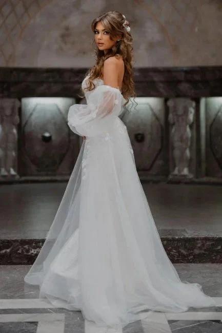A-Line Tulle Strapless Mermaid Floor-Length Wedding Dresses with Lace (ZD15735)