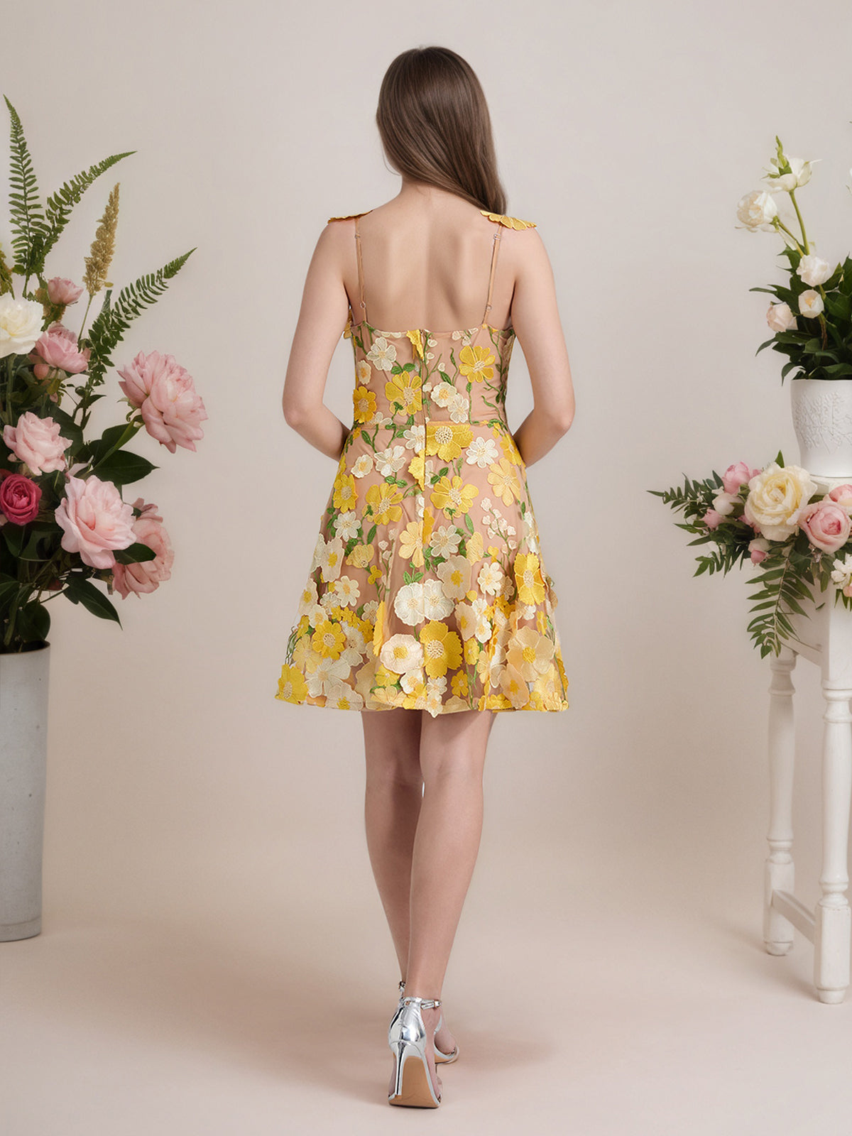 A-Line 3D Floral Short Purple Homecoming Mini Dress