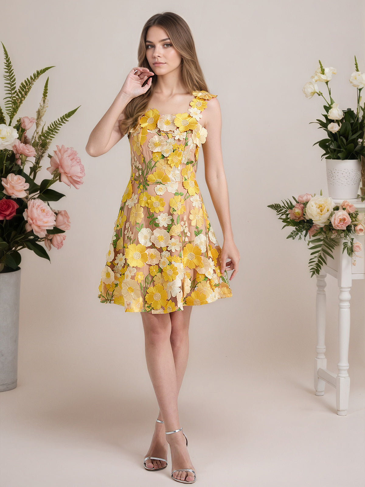 A-Line 3D Floral Short Purple Homecoming Mini Dress