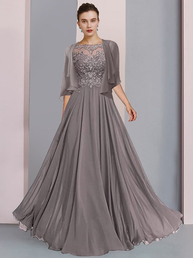 A-Line/Princess Scoop Floor-Length Mother of the Bride Dresses - View 3 | FashionDia
