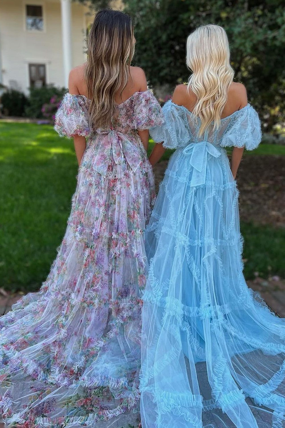 A-Line Off The Shoulder Long Tulle Prom Party Dress With Belt