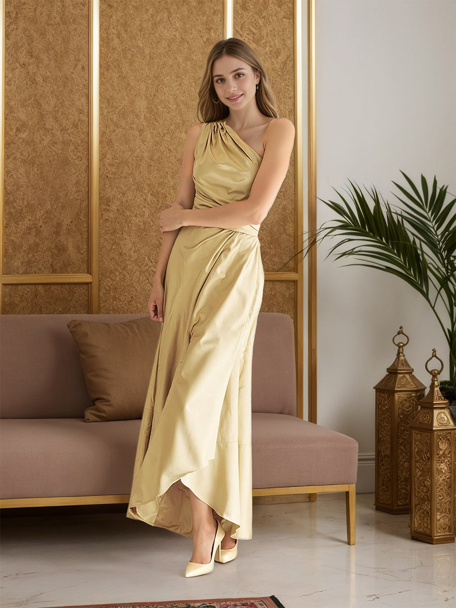 A-Line One Shoulder Satin Long Formal Dress