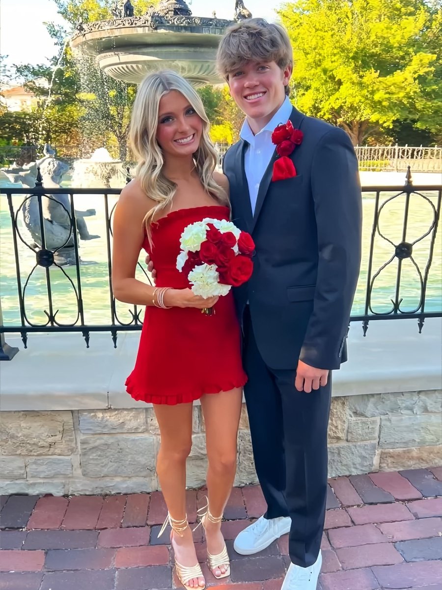 A-Line Strapless Mini Homecoming Dress with Ruffles - FashionDia