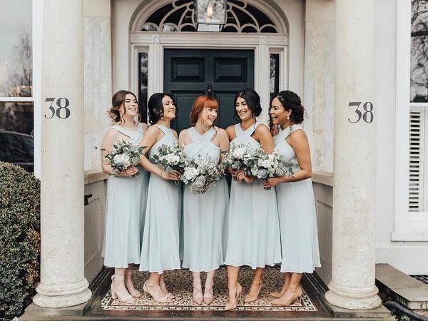 A-line Halter Pleated Chiffon Sleeveless Tea Length Bridesmaid Dresses (ZD13258)