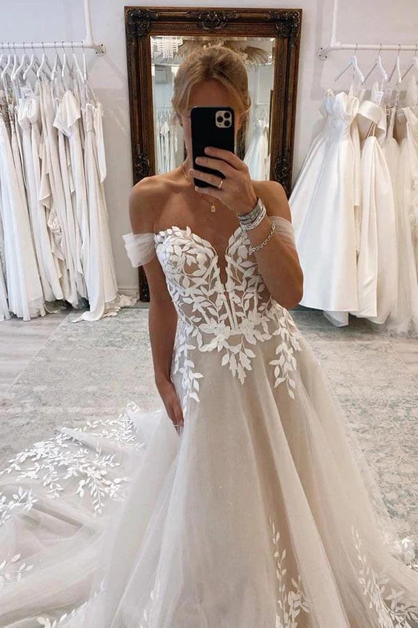 A-line Off-the-Shoulder Wedding Dresses With Lace Appliques Bridal Gown (ZD16158) - View 2 | VelvetHem
