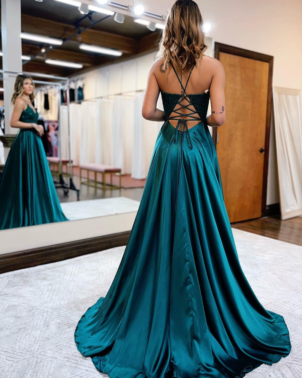 A-line Spaghetti Straps Corset Back Prom Dress With Split - View 7 | VelvetHem