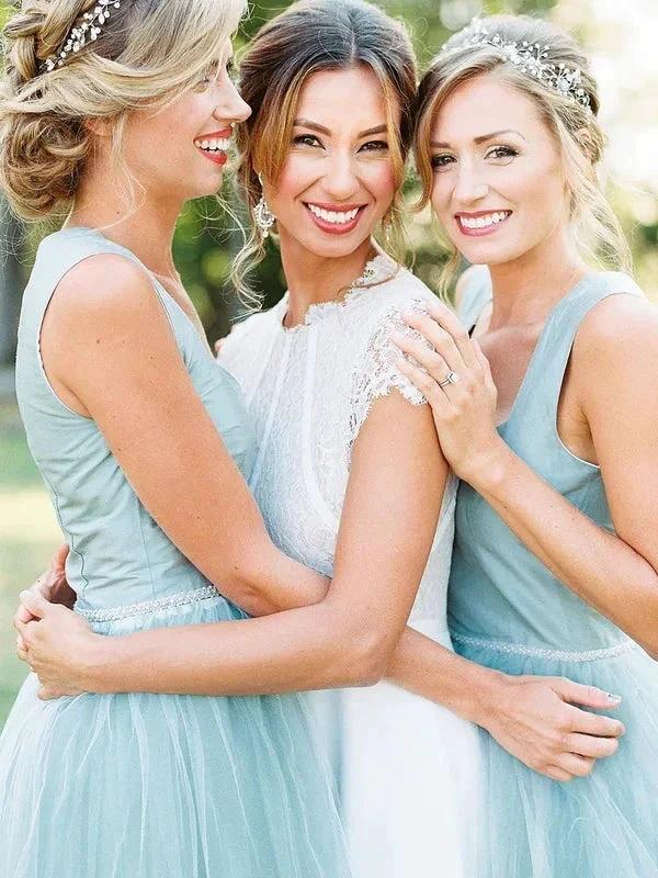 A-line Square High Low Tulle Beaded Simple Bridesmaid Dresses (ZD13284)