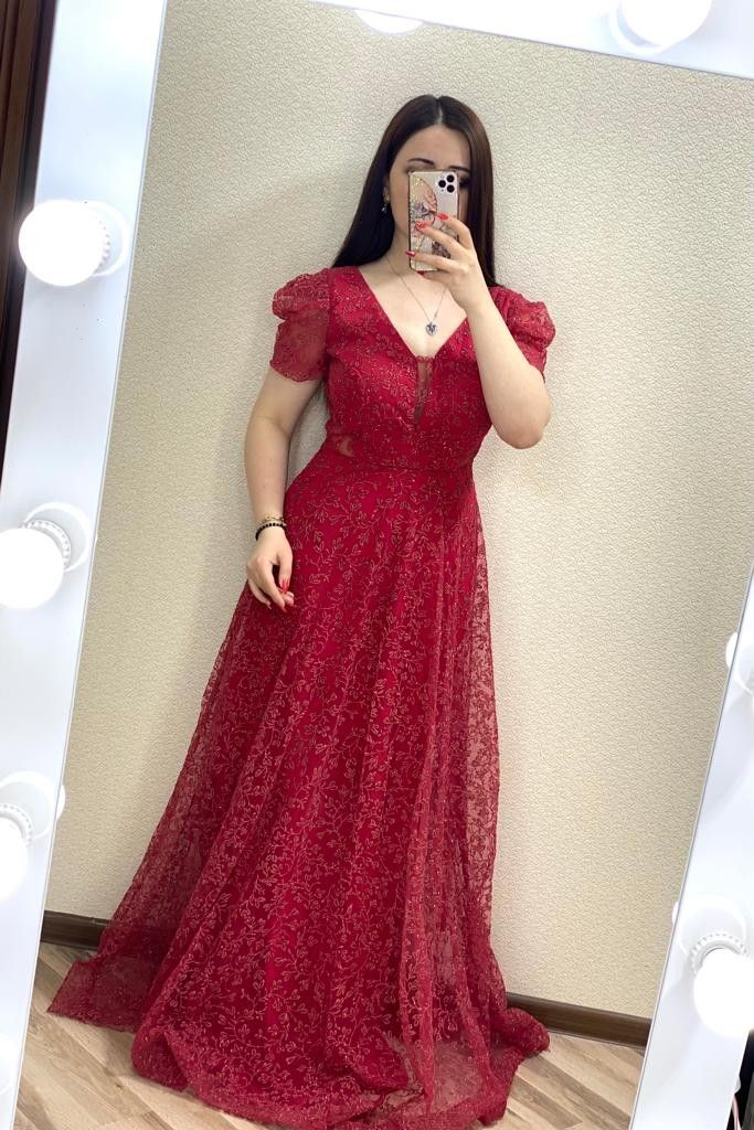 Elegant A-line V Neck Long Evening Dress Y5702 - View 2 | VelvetHem